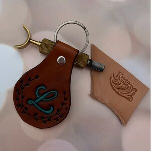 Hand-Tooled Leather Keychain with Letter L